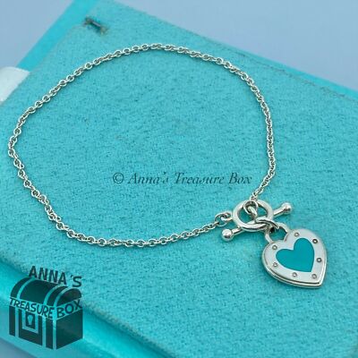 Tiffany & Co. 925 Silver Blue Enamel RTT LOVE Toggle 6.5