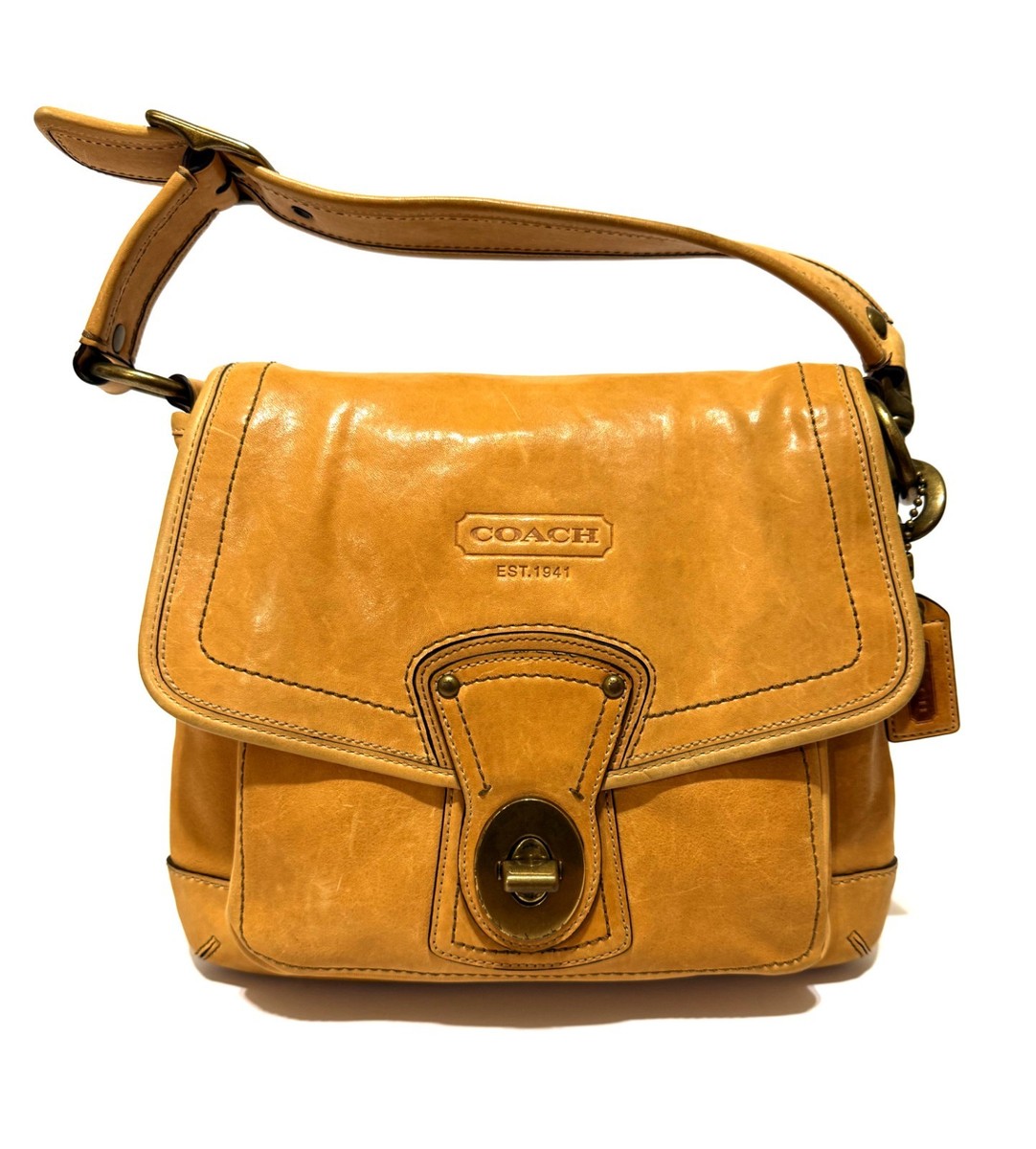 NICE Coach Vintage Y2K Legacy Camel Tan Leather Slim Flap Hobo Bag