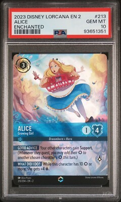 Disney Lorcana Alice Growing Girl Enchanted #213 PSA 10 Gem Mint