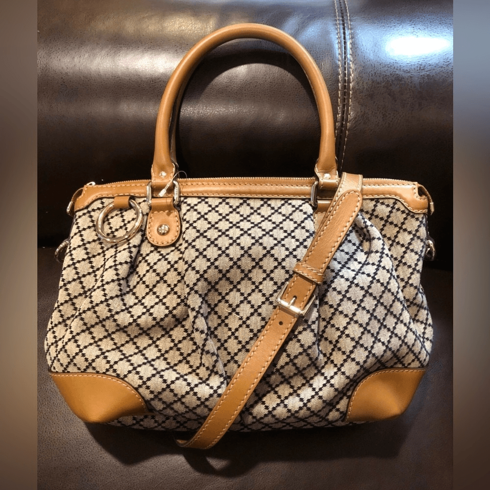 GUCCI Diamante Sukey Canvas and Leather Rolled Top Handle Shoulder