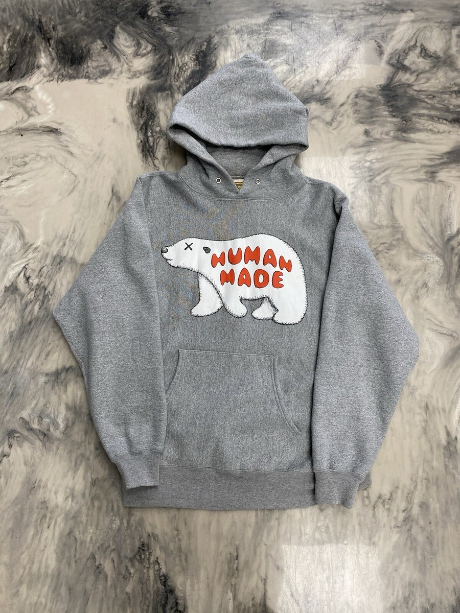 Human Made X Kaws Polar Bear Hoodie Grey Medium Pizza Authentic | eBay