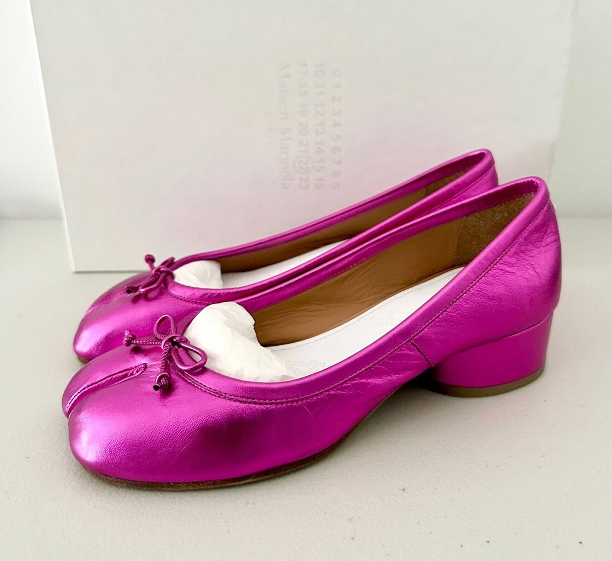 $830 Maison Margiela Tabi Metallic Laminated Leather Ballerina