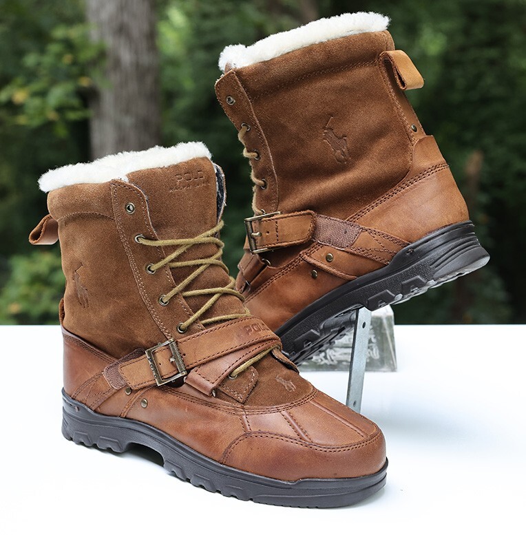 Polo Ralph Lauren Tavin Shearling Boot Size 6.5 Brown Leather
