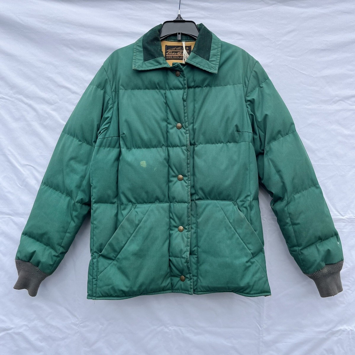 Vintage Eddie Bauer Goose Down Green Snap Button Puffer Coat