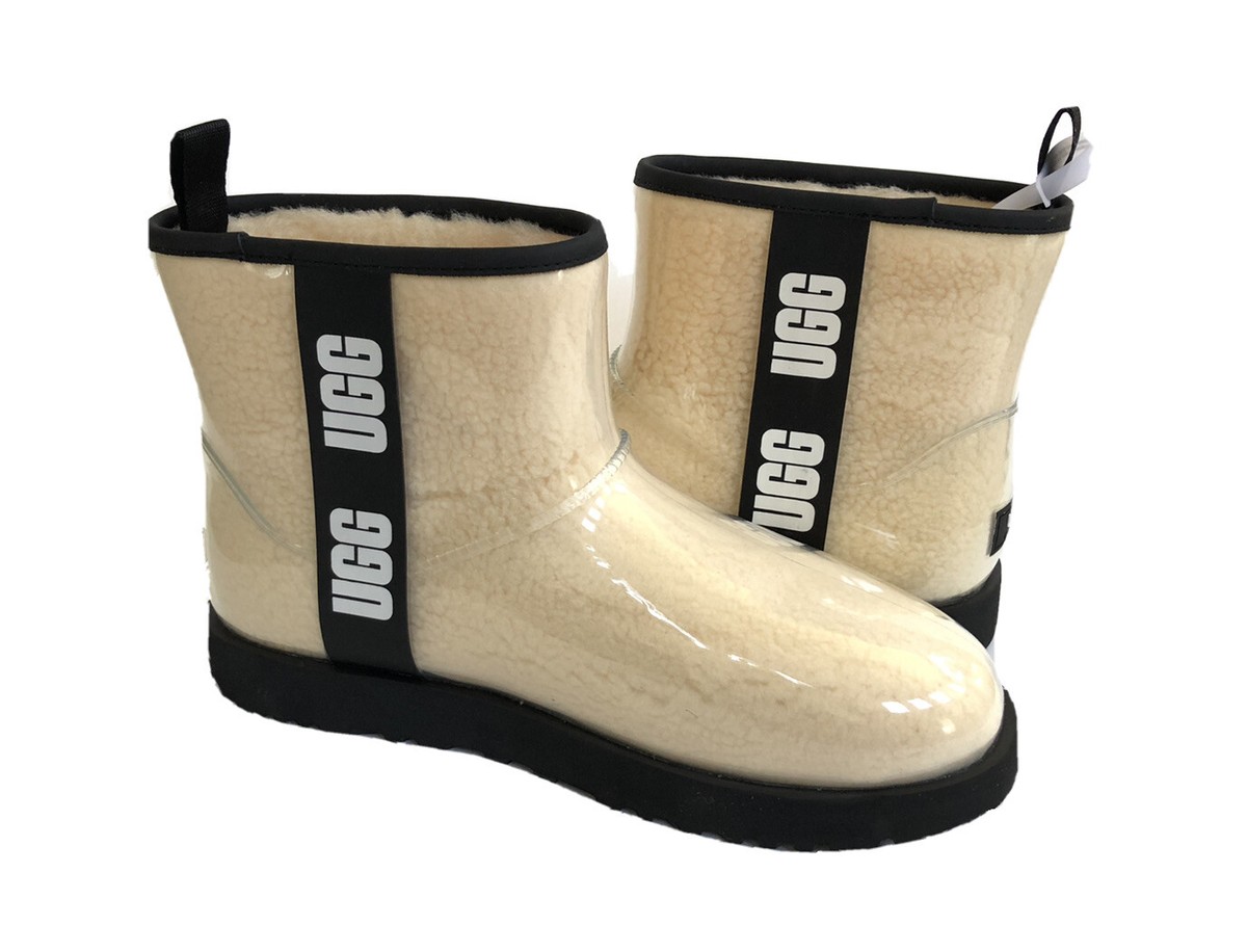 UGG CLASSIC CLEAR MINI NATURAL/BLACK WATERPROOF BOOT US 10 / EU 41