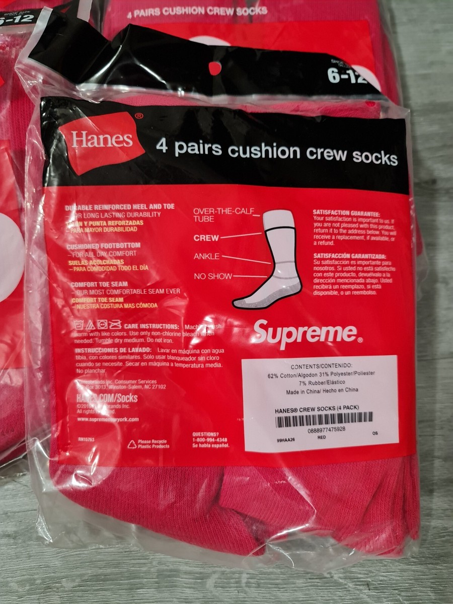 Supreme Hanes Sock (4pairs) Red/Pink/Purple - Brand New 100