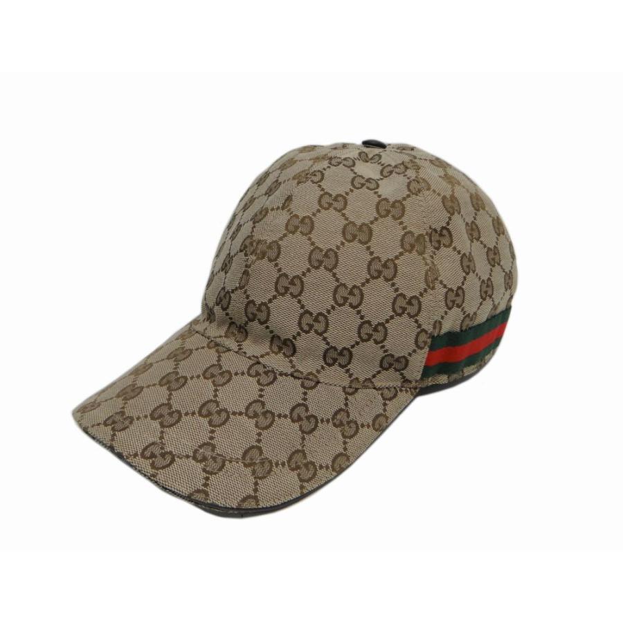 GUCCI authentic Canvas Sherry Baseball Cap Hat Beige Size L Height