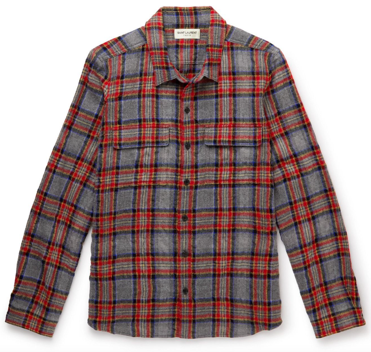 New Saint Laurent YSL Gray Red Check Print Western Crop Flannel