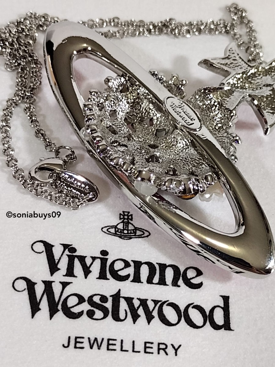 Vivienne Westwood Flower Pink Orb Necklace w/Top Bow and Crystals