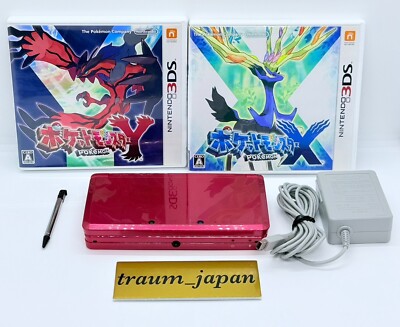 Nintendo 3DS Pokemon X Y Set With Case Red Console CTR-001 Game