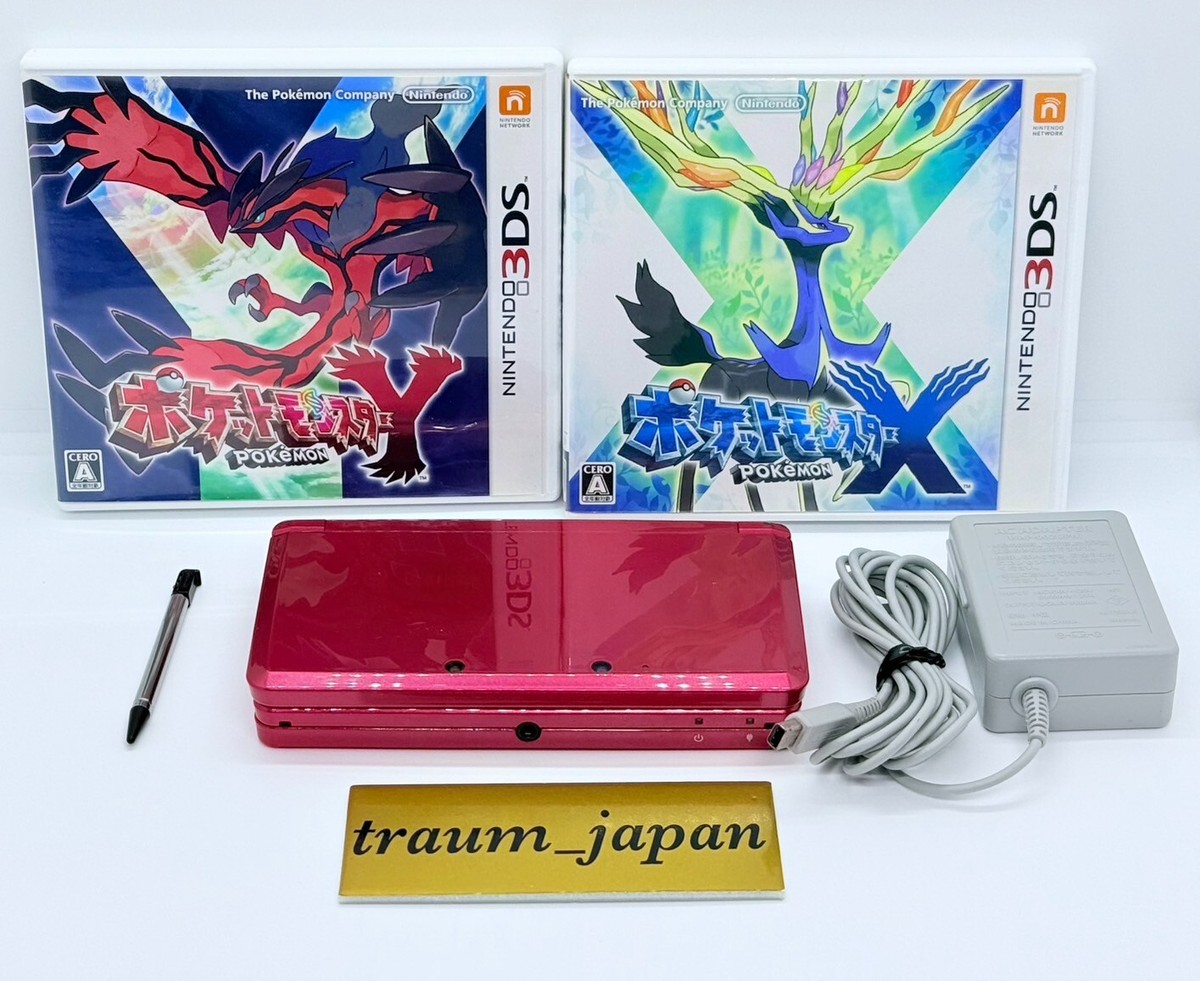 Nintendo 3DS Pokemon X Y Set With Case Red Console CTR-001 Game