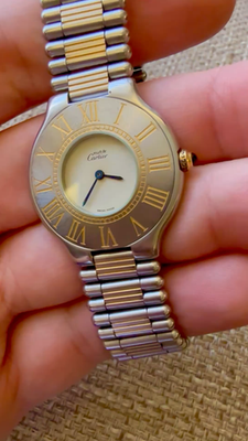 ✓ Cartier Must de 21 Two-Tone 31mm Cream Dial Blue Hands Swiss