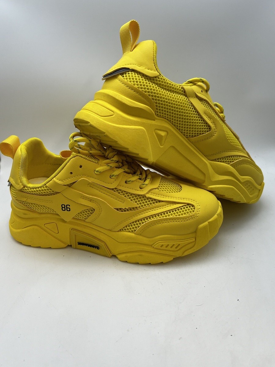 Lace Up Front Mesh Panel Chunky Yellow Women's Sneakers 208W39NYC