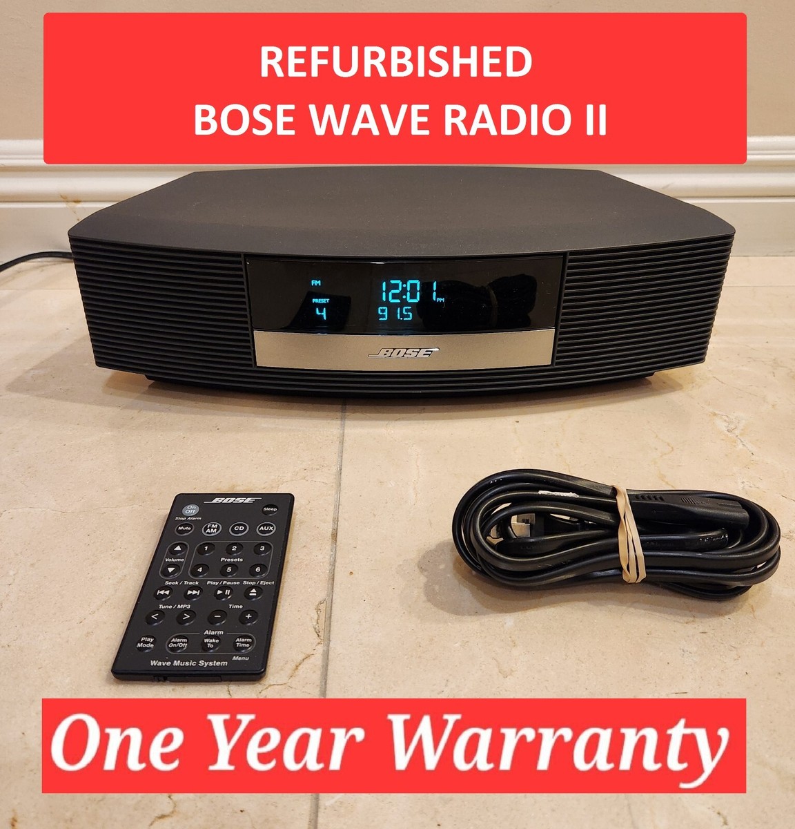 BOSE WAVE RADIO II AM/FM Radio Model: AWR1B2 (Black) w/ Remote