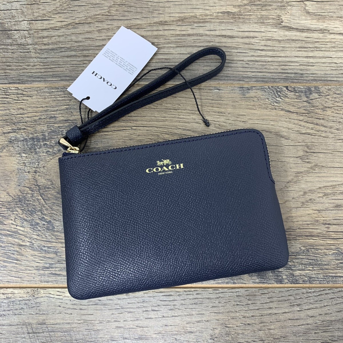 Coach Corner Zip Leather Wristlet 58032 | Midnight Blue — New | eBay