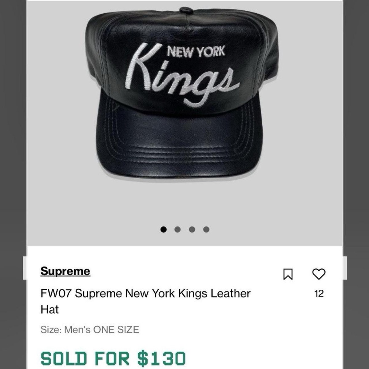 Vintage Supreme New York Kings 5-panel Leather Hat 2007 Cap