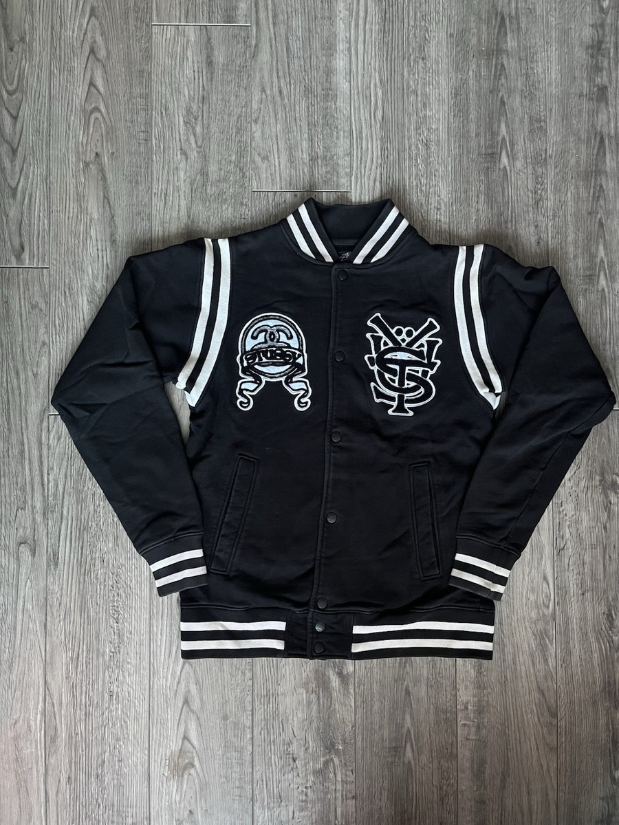 Vintage Stussy Jacket Mens Large Black Varsity Snap Worldwide Big