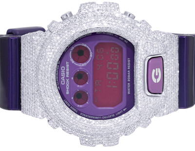 Casio G-Shock Purple 6900 Iced Out Diamond Watch 9 9/10CT | eBay