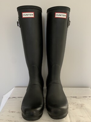 Hunter Original Tall US 6M/7F Refined Matt Rain Boot Black Strap