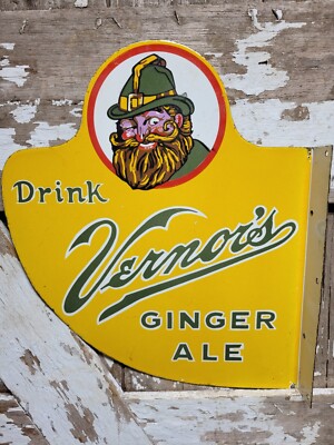VINTAGE VERNORS GINGER ALE PORCELAIN SODA SIGN OLD BEVERAGE FLANGE