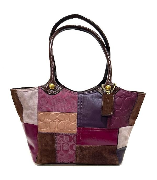 NEW COACH BLEECKER PURPLE SUEDE LEATHER SIGNATURE PATCHWORK TOTE