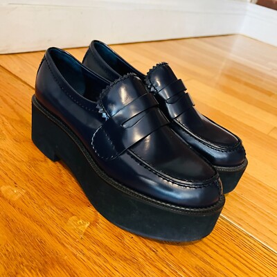 Jil Sander Navy Blue Leather Platform Shoes Eur 38.5 US 8 Chunky