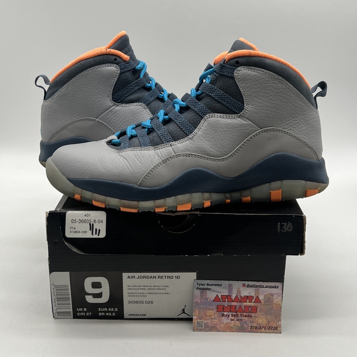 Size 9 - Air Jordan 10 Retro Bobcats Grey Orange Blue Leather