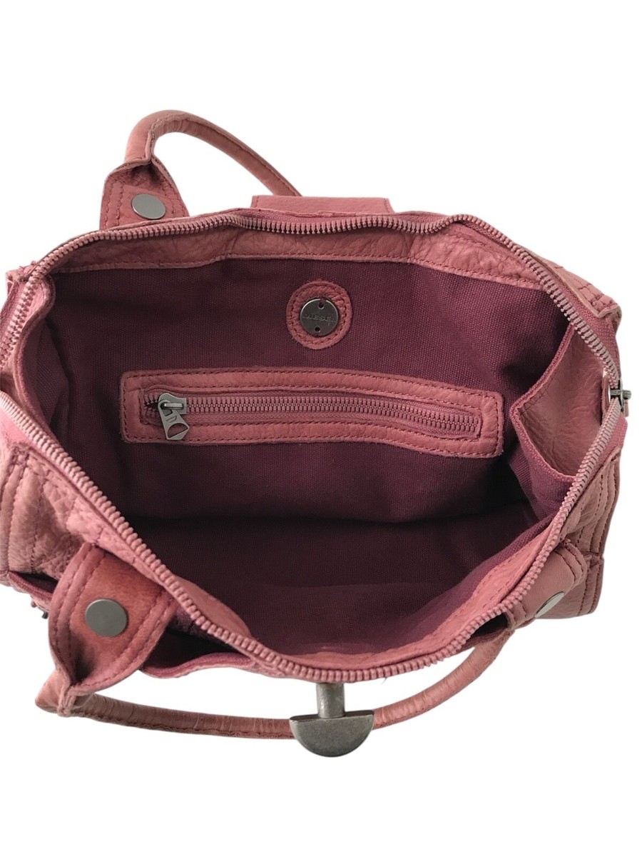 DIESEL Vintage Pink Leather Shoulder Bag Turn Lock Y2K 00s Elegant