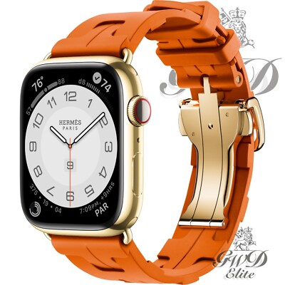 45mm Hermes Apple Watch Series 9 24k Gold Plated Orange Deployment