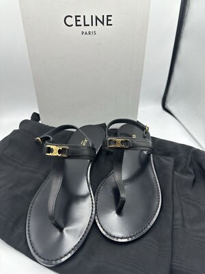 CELINE Triomphe Metal Logo Thong Flat Mule Slide Sandals 38 | eBay