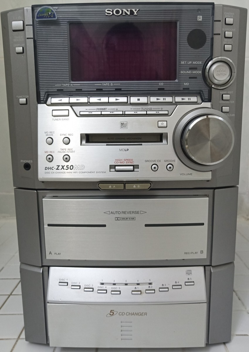 SONY DHC-ZX50MD-MINIDISC, 5 CD CHANGER, DUAL CASSETTE, AM/ FM