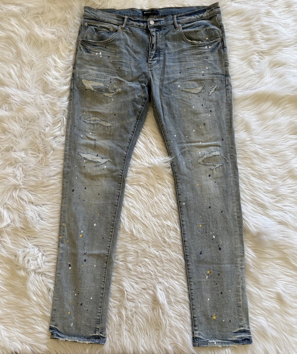 Purple Brand Paint Splatter Distressed Skinny Denim Jeans Blue 38