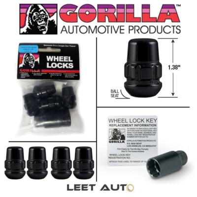 20pc.) Gorilla Black Lug Nuts + Wheel Locks, Honda/Acura Ball Seat