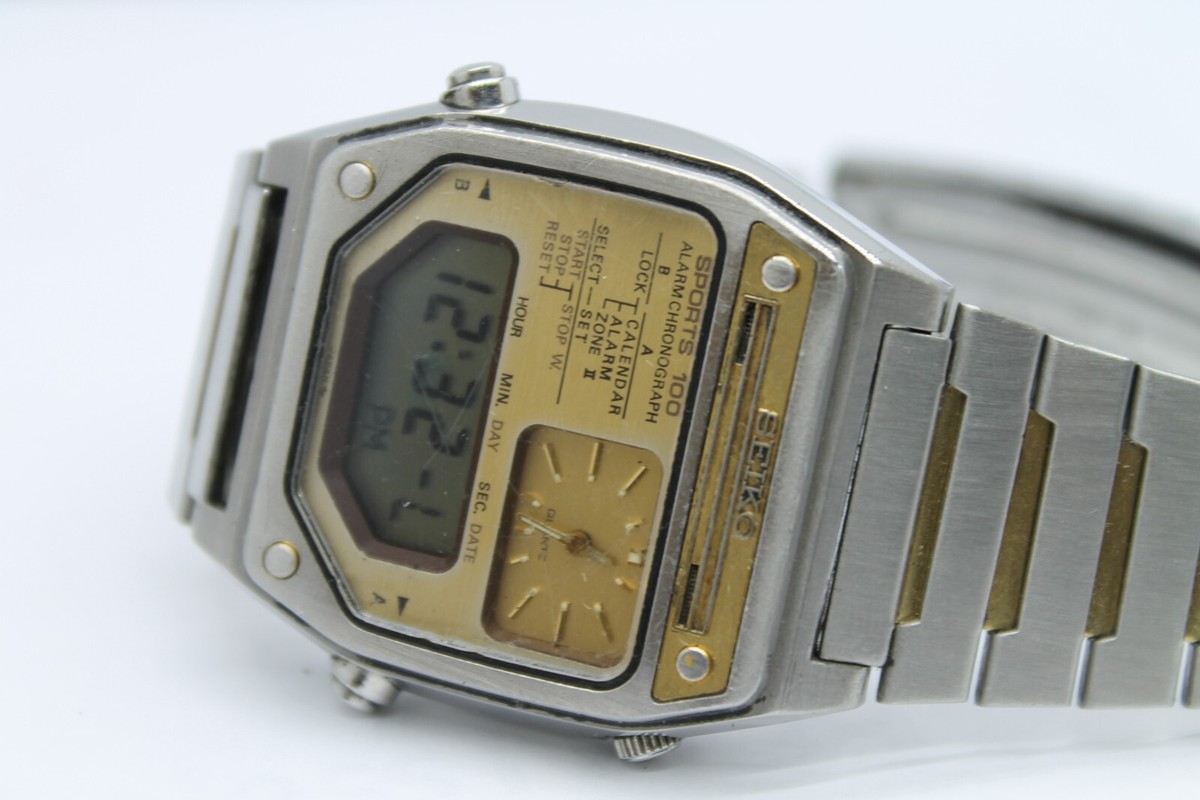 XRARE SEIKO H239-505A SPORTS 100 ANA-DIGI DUAL TIME ALARM CHRONO