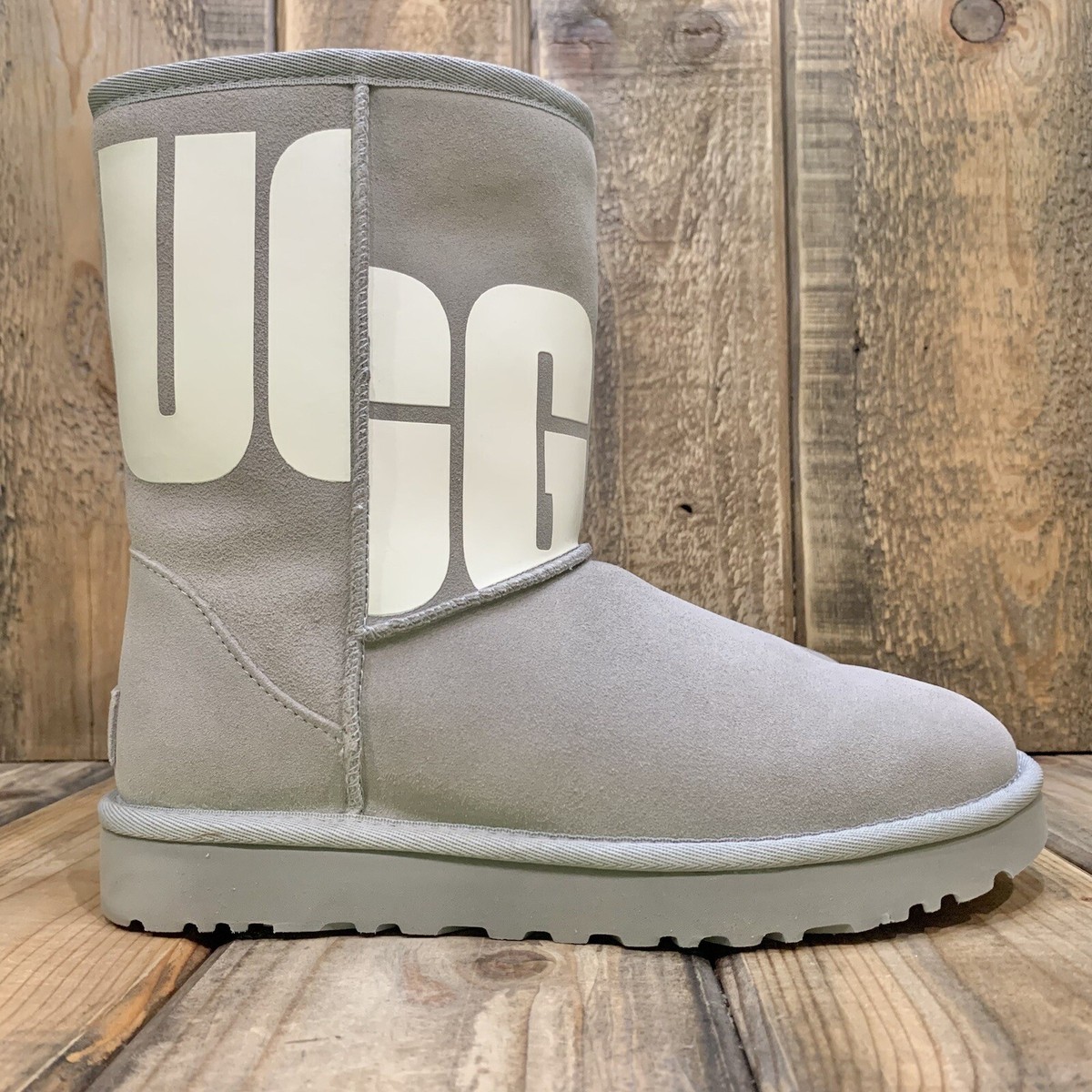 UGG CLASSIC SHORT II CHOPD BOOTS COBBLE GREY SUEDE WOOL WOMEN US 7