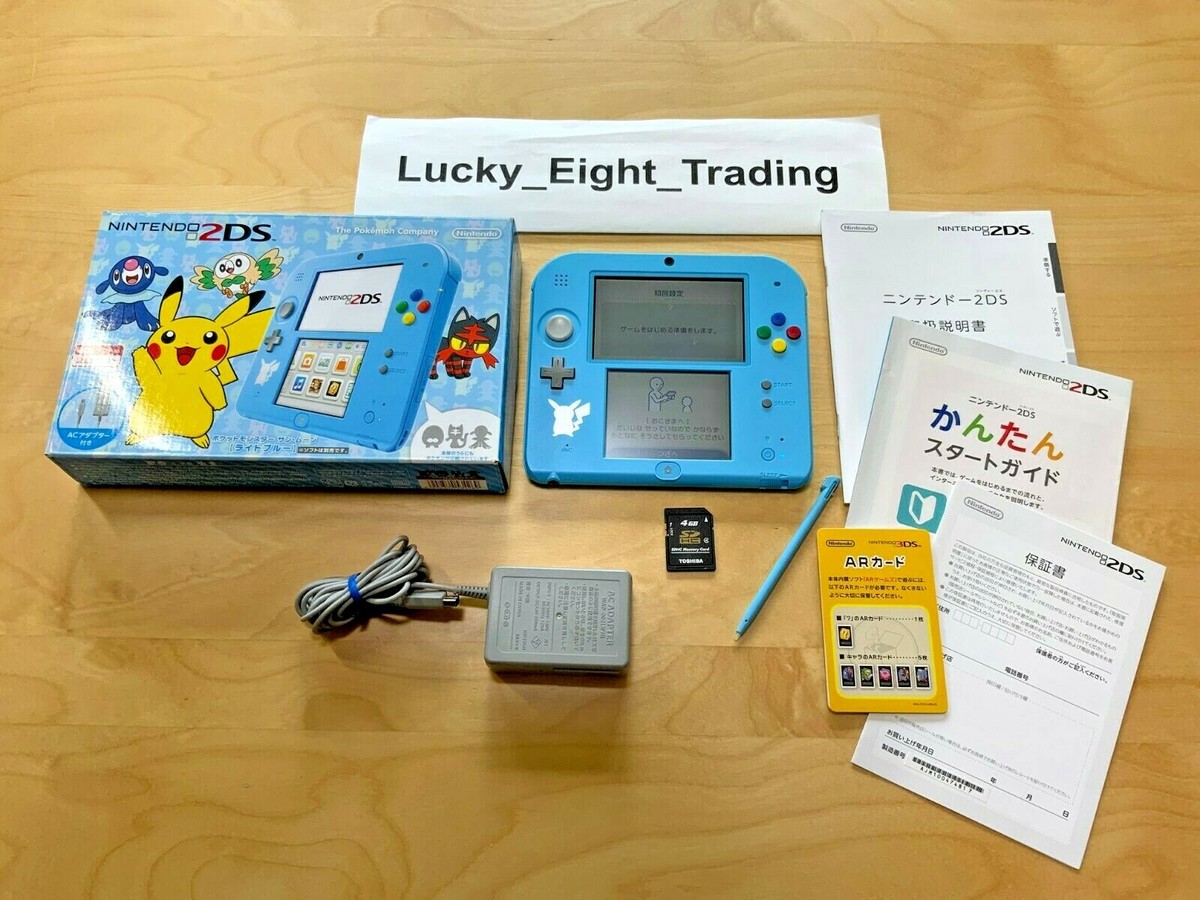 Nintendo 2DS Sun Moon Light Blue Box Console Stylus Pikachu