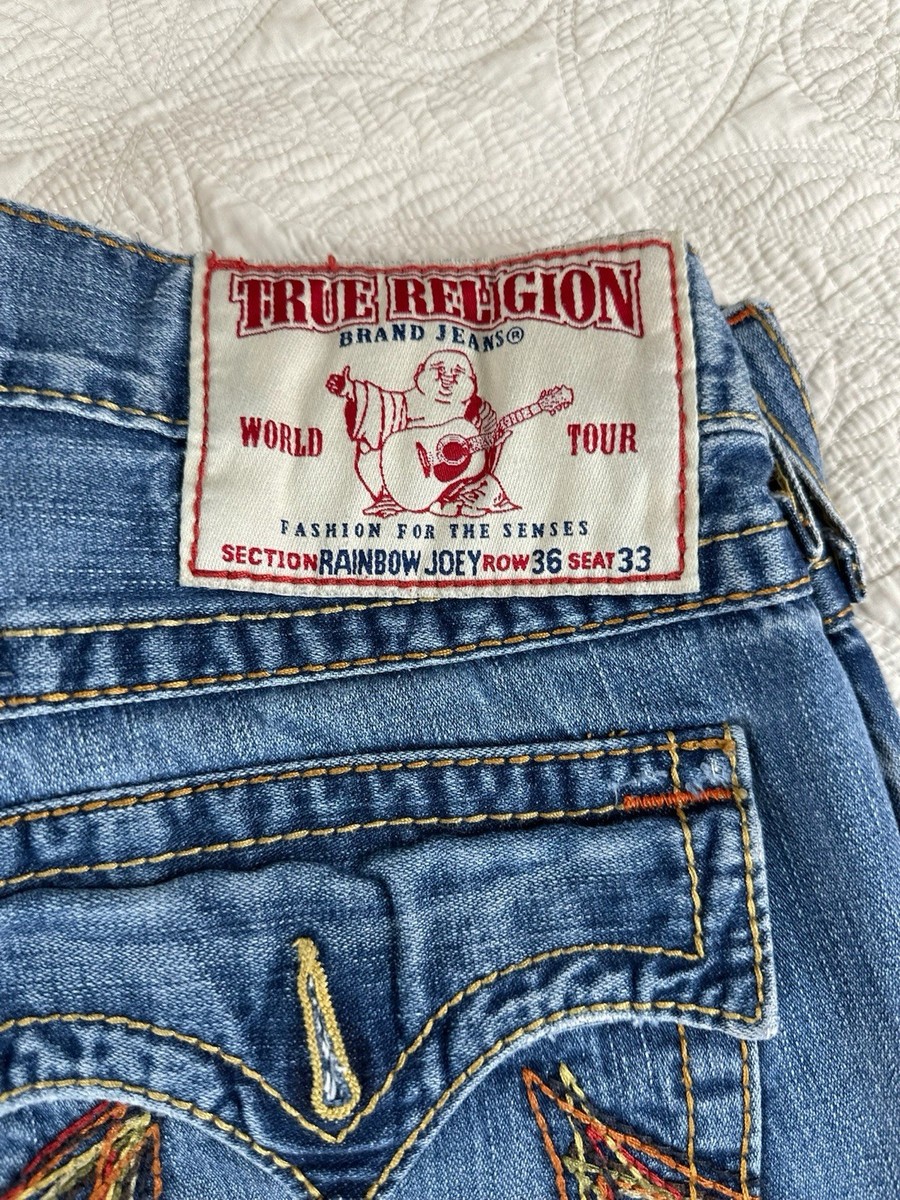 True Religion Rainbow Joey Jeans Mens 36x25 Made In USA Y2K Flap