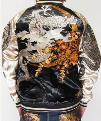 Mens Sukajan Souvenir Jacket Japanese Pattern Embroidery