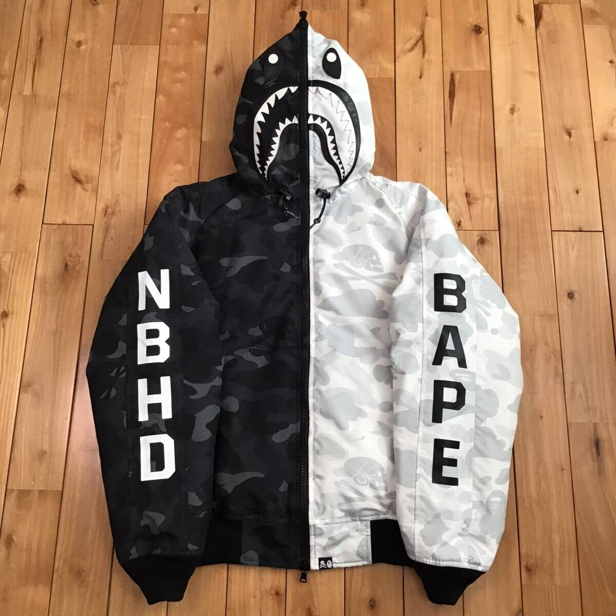 Neighborhood BAPE camo shark full zip hoodie Down Jacket A Bathing