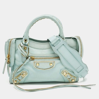 Balenciaga Light Turquoise Leather Mini Metallic Edge Classic City