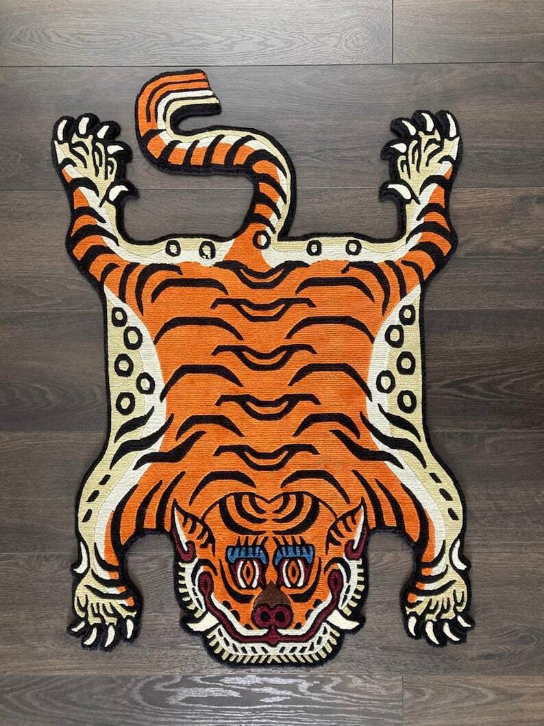 Hand Tufted Tibetan Tiger Rug Animal Skin Shape Rug for Living
