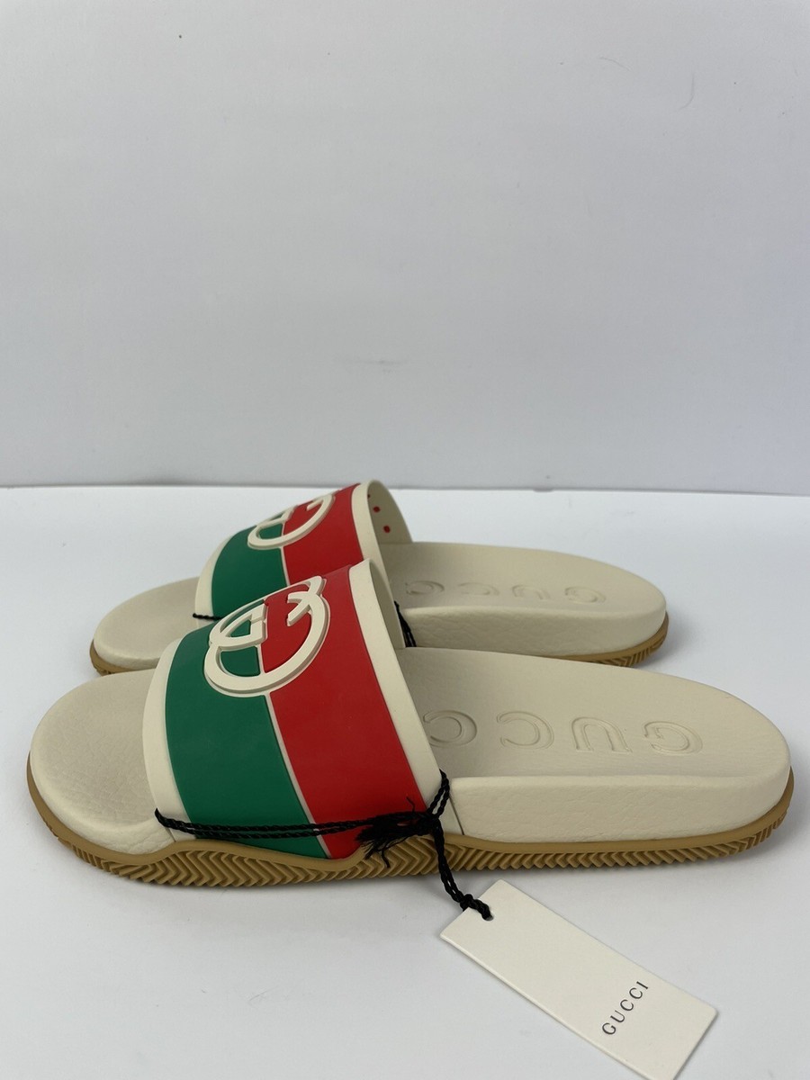 Gucci 655461 Interlocking GG Red White Green Slide Sandals Womens