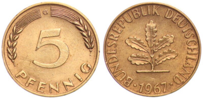BRD 5 Pfennig 1967 G seltenes Jahr und Münzzeichen vz 122116 | eBay