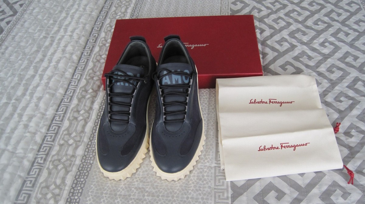 New in Box SALVATORE FERRAGAMO AARON Dark Blue Men sneakers size