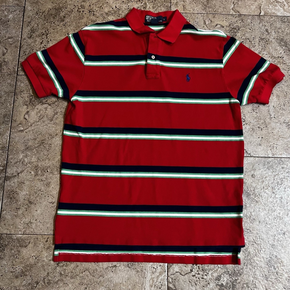 VTG 90s Polo Ralph Lauren Striped Polo Shirt L Red White Blue