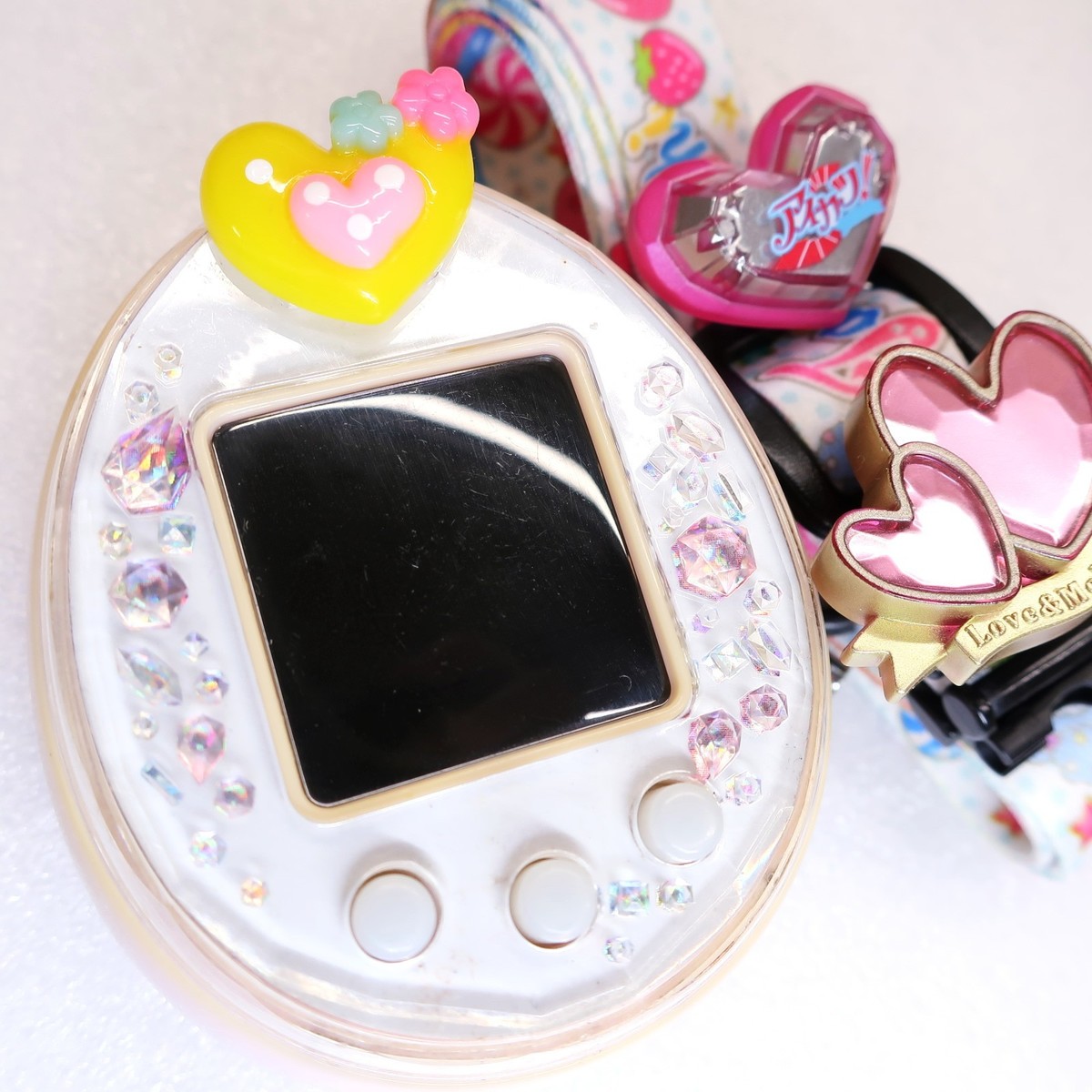 Many Damage Tamagotchi P's Aikatsu White Pink w/ Lovemelo Tama