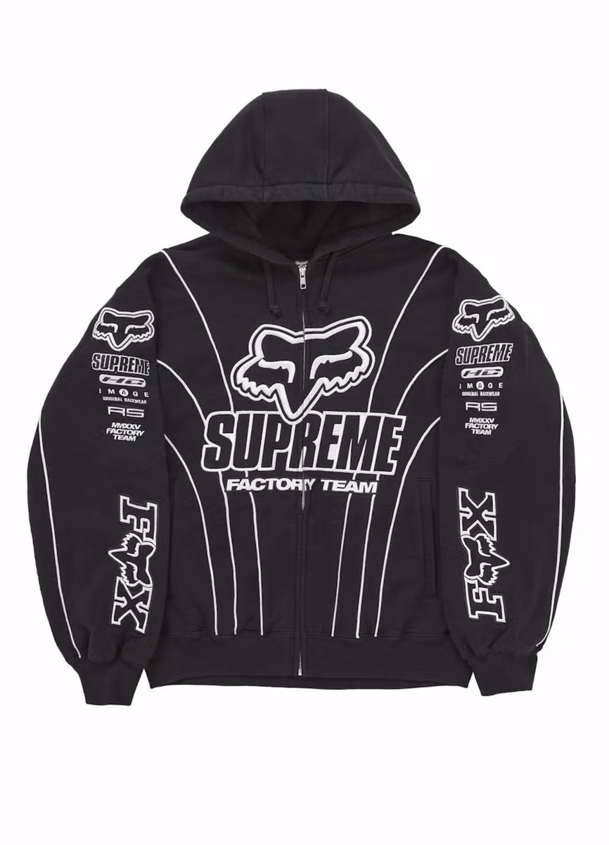 SZ Large Supreme Fox Racing Zip Up Hooded Black Sweatshirt Ready