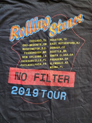 THE ROLLING STONES No Filter Concert US Tour T-Shirt 2019 Size