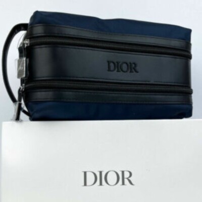 DIOR MEN'S BLUE BLACK TROUSSE POUCH TOILETRY CASE ORGANIZER BAG