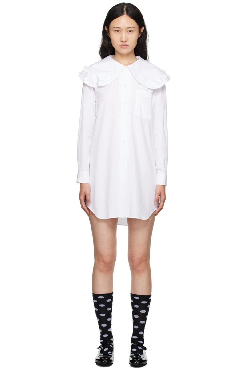 COMME DES GARCONS Girl Peter Pan BowCollar White Cotton Shirt Sz M